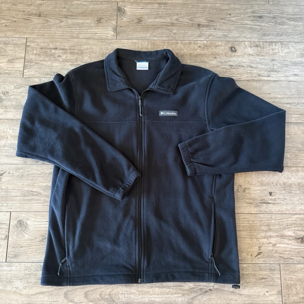 Columbia Fleece Jacket Men's Large Black Full Zip Lightweight Soft Outdoor Coat